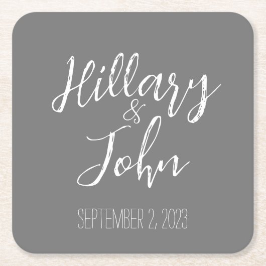 Bruiloft Paar's Naam en Datum Papier Onderzetters (Voorkant)