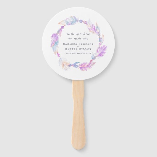 Bruiloft paarse boho veer kunst programma fans handwaaier (Voorkant)