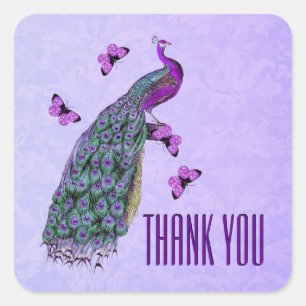 Bruiloft Paarse Peacock DANK U V01C3E Vierkante Sticker