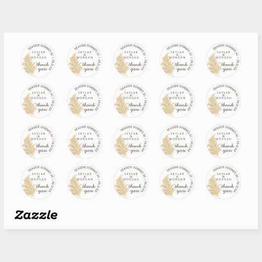 Bruiloft Pampas Grass Tan Op Wit Dank u Ronde Sticker (Vel)