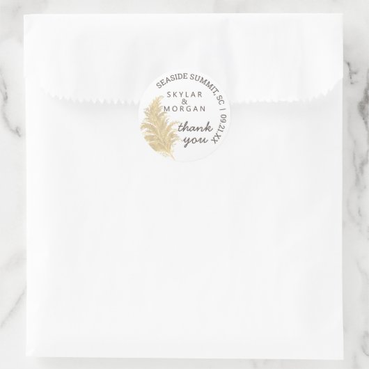 Bruiloft Pampas Grass Tan Op Wit Dank u Ronde Sticker (Tas)