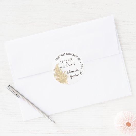 Bruiloft Pampas Grass Tan Op Wit Dank u Ronde Sticker (Envelop)