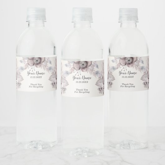 Bruiloft Party Waterverf Pastel Blauw Beige Flower Waterfles Etiket (Flessen)