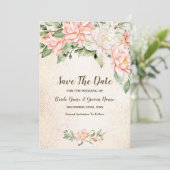 Bruiloft Party Waterverf Perzik Witte Bloem Save T Save The Date (Staand voorkant)