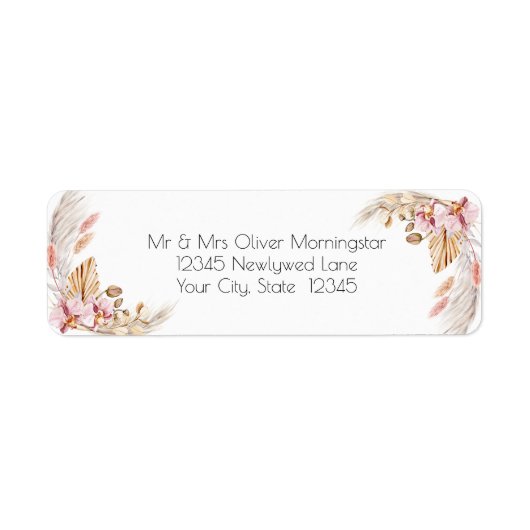 Bruiloft | Pastel Pink Ivory Pampas Grass Etiket (Voorkant)