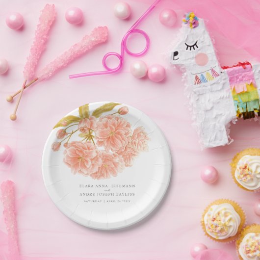 Bruiloft perzik bloesem aangepaste papier bord (Feest)