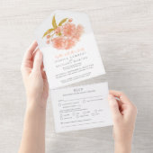 Bruiloft perzik bloesem waterverf maaltijd RSVP All In One Uitnodiging (Afscheurbaar)