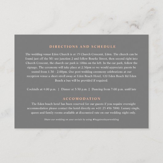 Bruiloft perzik boom bloesem De details plat Informatiekaartje (Achterkant)