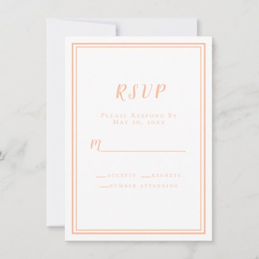 Bruiloft Perzik & Wit Moderne Elegante RSVP Insert (Voorkant)