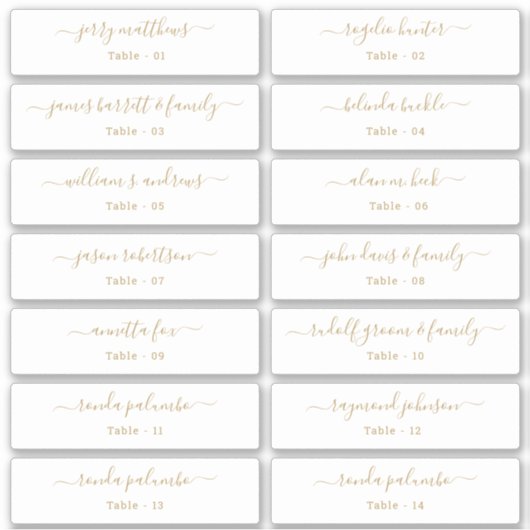 Bruiloft Plaats Kaart Gastennamen Tabel Nummer Gou Sticker (Voorkant)