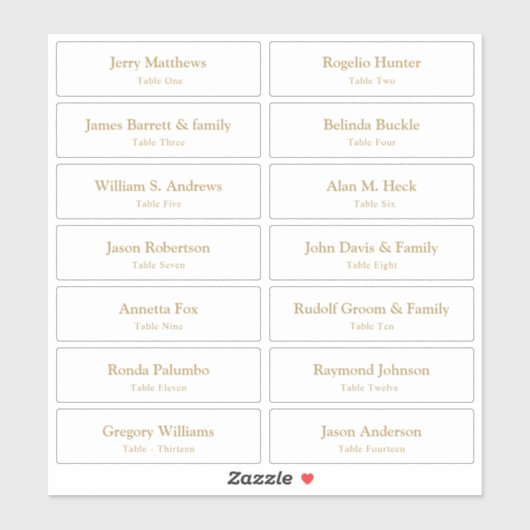 Bruiloft Plaats Kaart Gastennamen Tabel Nummer Gou Sticker (Vel)