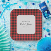 Bruiloft Plaid Zwart Rood Buffalo Plaid Rustiek Papieren Bordje (Feest)