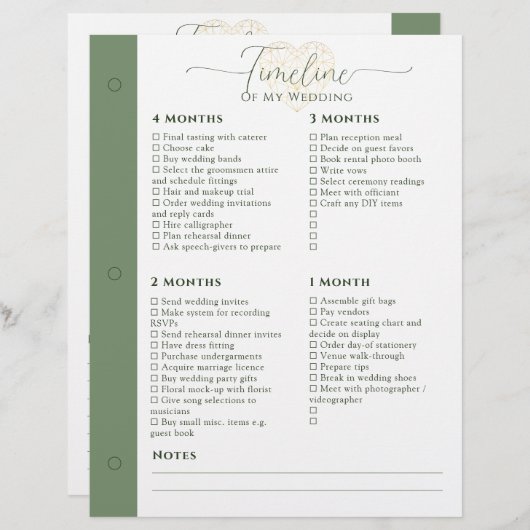 Bruiloft Planner 4 maanden - 1 week tijdlijn pagin (Voorkant / Achterkant)