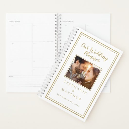 Bruiloft Planner Custom Foto Elegant Goud & Wit (Display)