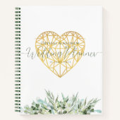 Bruiloft Planner Elegant Wit Goud Hart Bladgroen Notitieboek (Voorkant)