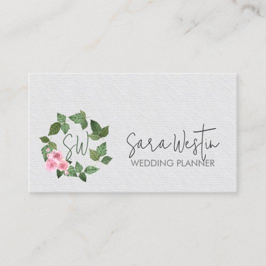 Bruiloft Planner Floral Monogram Visitekaartje (Voorkant)