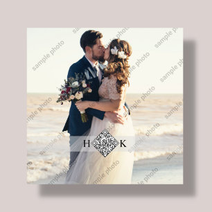 Bruiloft Portret   Monogram QR-code Fotoplaat