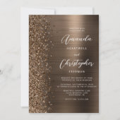 Bruiloft QR Code Bruine Metaal Glitter Uitnodiging (Voorkant)