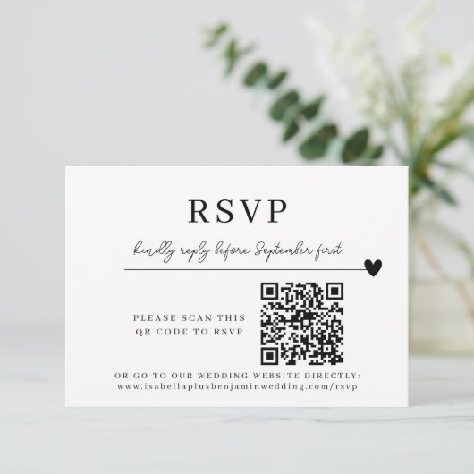 Bruiloft QR Code Moderne Minimalistische RSVP-kaar Kaart (Staand voorkant)
