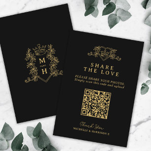Bruiloft QR foto delen liefde hart kroon monogram Informatiekaartje