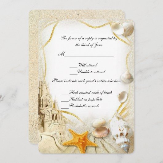 Bruiloft Reactiekaart Strand Zand Kasteel Kaart (Voorkant / Achterkant)