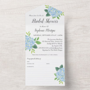 Bruiloft Recept Blauw Hydrangea All In One Uitnodiging