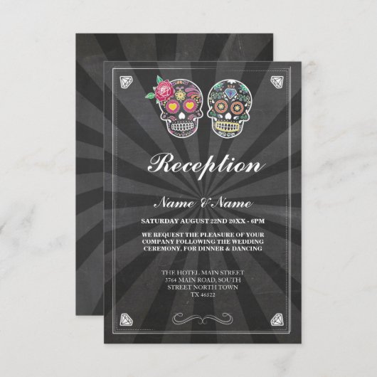 Bruiloft Reception Cards Suiker Skull Kaart (Voorkant / Achterkant)