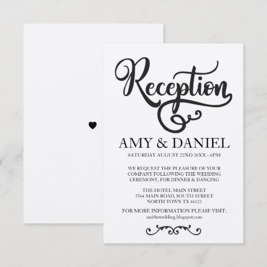 Bruiloft Reception Kaarten Elegante Script (Voorkant / Achterkant)