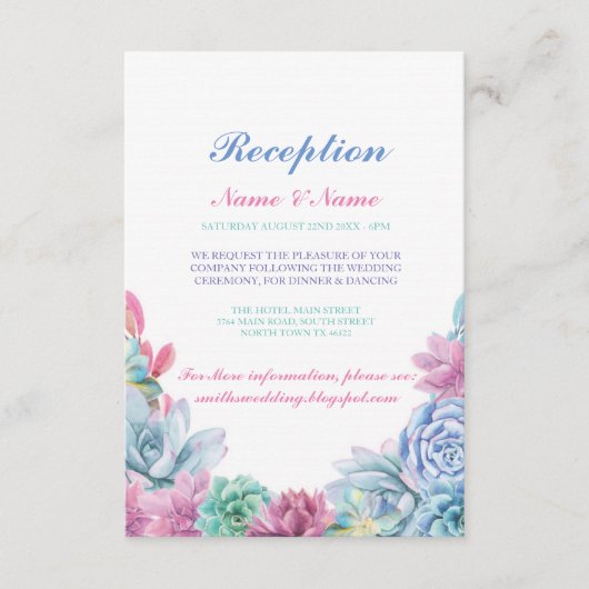 Bruiloft Reception Kaarten Pastels Succulenten (Voorkant)