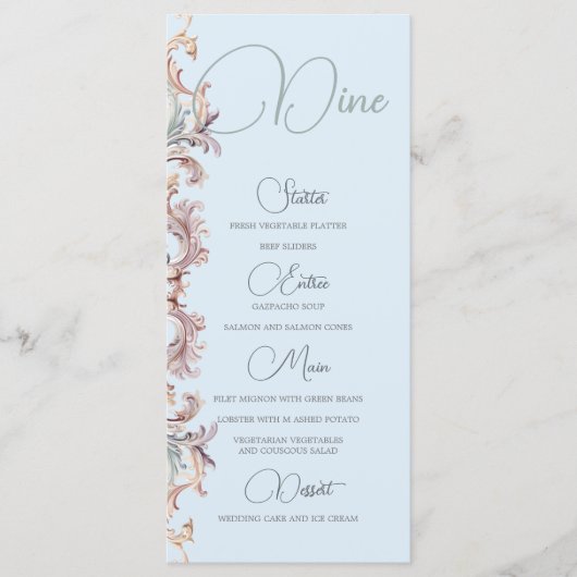 Bruiloft Regency Era Blauw Monogram Menu (Voorkant)