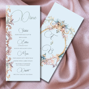 Bruiloft Regency Era Blauw Monogram Menu