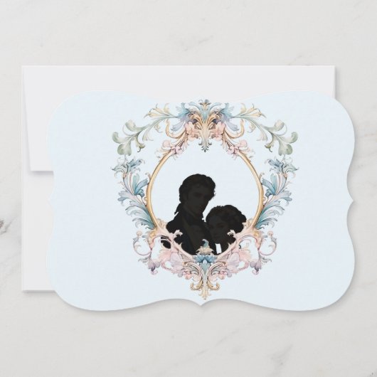Bruiloft Regency Silhouet Blauw Monogram Save The Date (Achterkant)
