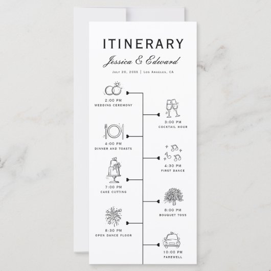 Bruiloft Reisschema Party Programma Zwart Wit Chic (Voorkant)