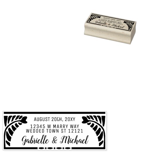 Bruiloft retouradres Botanische varens Naam + Datu Rubberstempel (Gestempeld)