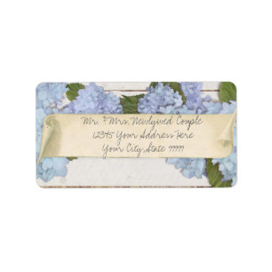 Bruiloft retouradres Hout Blauw Hydrangea Vintage Etiket