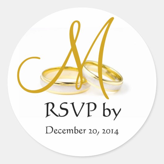 Bruiloft Ring Monogram RSVP Stickers Goud (Voorkant)