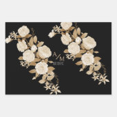 Bruiloft Roos Monogram Zwart Inpakpapier Vel (Voorkant)