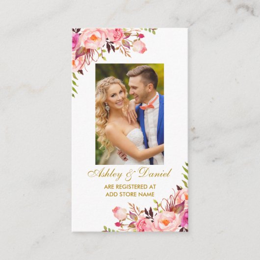 Bruiloft Roze Bloemen Foto Registry Insert Kaart (Voorkant)