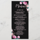 Bruiloft Roze Bloemen Zwart Elegant Rustiek Menu (Voorkant)