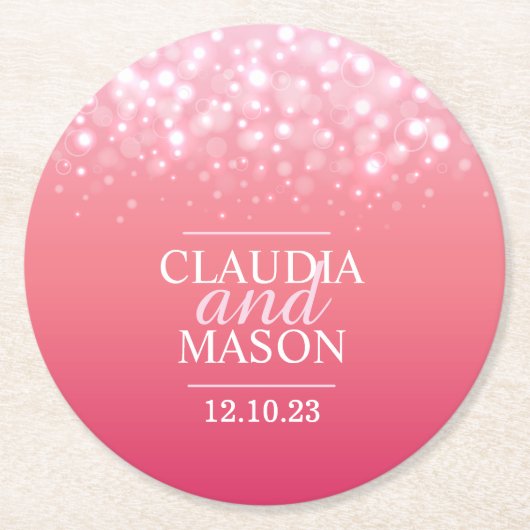 Bruiloft roze champagne papier onderzetters (Voorkant)