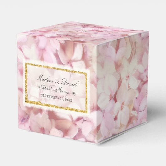 Bruiloft  Roze Faux Gold Hydrangea Bloemenkunst Bedankdoosjes (Achterkant)