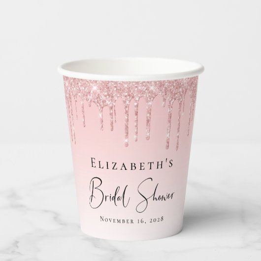 Bruiloft Roze Glitters Papieren Bekers (Achterkant)