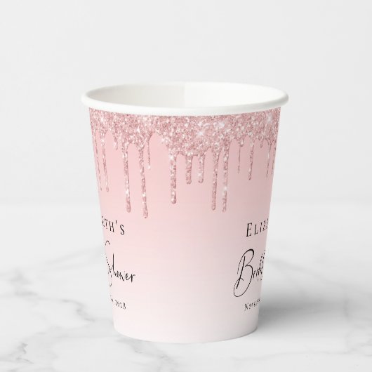 Bruiloft Roze Glitters Papieren Bekers (Links)