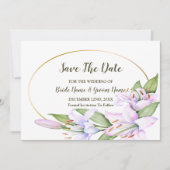 Bruiloft Roze Lelie Bloemen Gouden Lijst Mooi Save The Date (Voorkant)