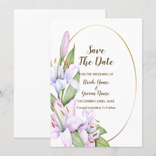 Bruiloft Roze Lelie Bloemen Gouden Lijst Mooi Save The Date