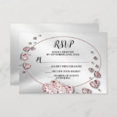 Bruiloft Roze Perzik Glanzende Harten Geometrisch RSVP Kaartje (Voorkant / Achterkant)