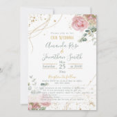 Bruiloft roze rozen sade groen en goud glitter kaart (Voorkant)