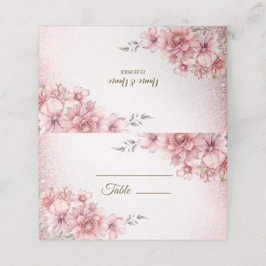 Bruiloft Roze Waterverf Bloem Glanzende Glitter (Buitenkant ongevouwen)