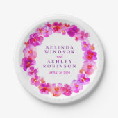 Bruiloft roze waterverf krans op maat papier bord (Voorkant)
