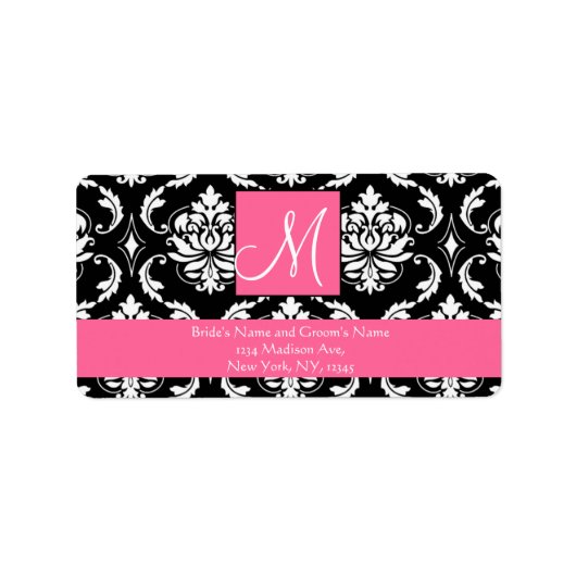 Bruiloft RSVP Adresetiketten Damask Monogram Etiket (Voorkant)